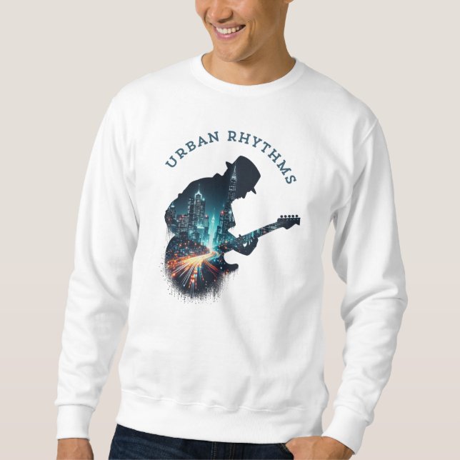 Urban Rhythms - Cityscape Guitar Music Men's Hoodi Sweatshirt (Front)