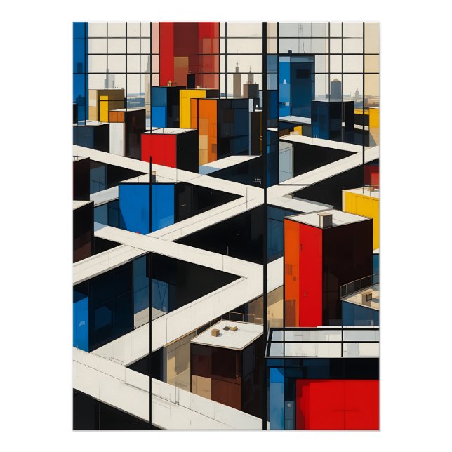 Urban Rhythms: Mondrian-Inspired Cityscape Poster (Front)