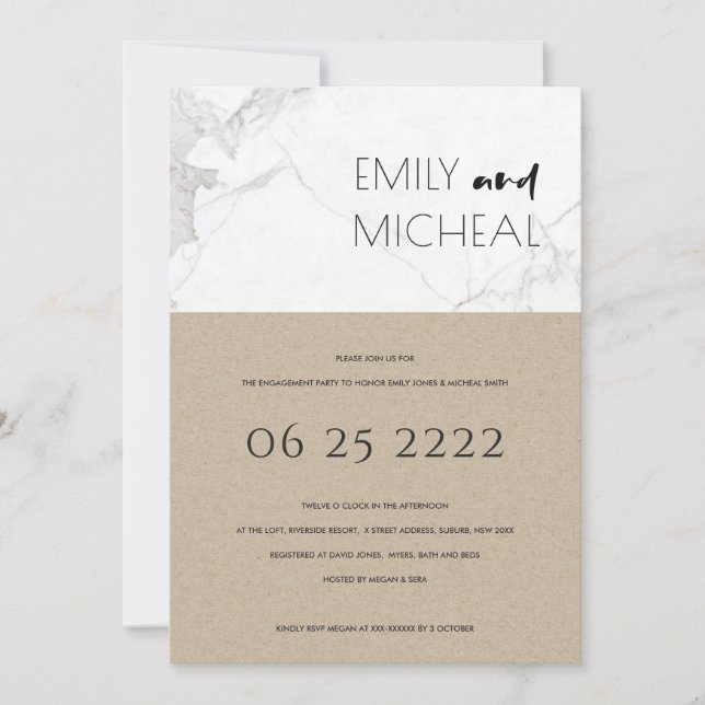 URBAN RUSTIC KRAFT MARBLE ENGAGEMENT PARTY INVITE (Front)