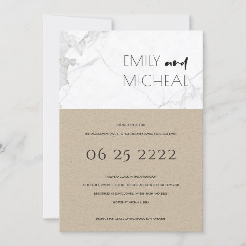 URBAN RUSTIC KRAFT MARBLE ENGAGEMENT PARTY INVITE