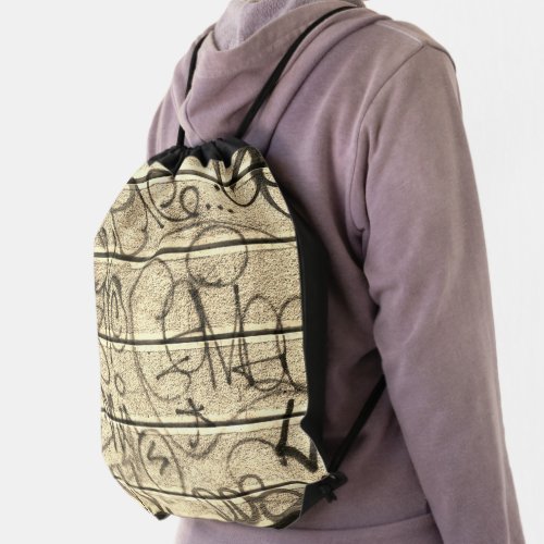 Urban Sepia Toned Graffiti Style Drawstring Bag