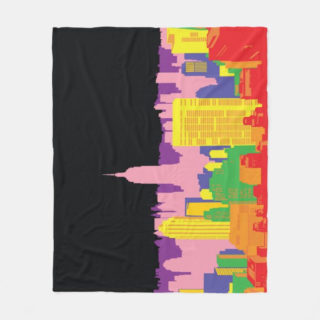Urban Skyline: Night Rainbow Decor. Fleece Blanket (Front)