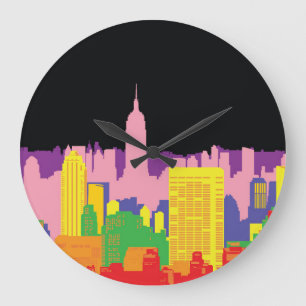 Urban Skyline: Night Rainbow Decor. Large Clock