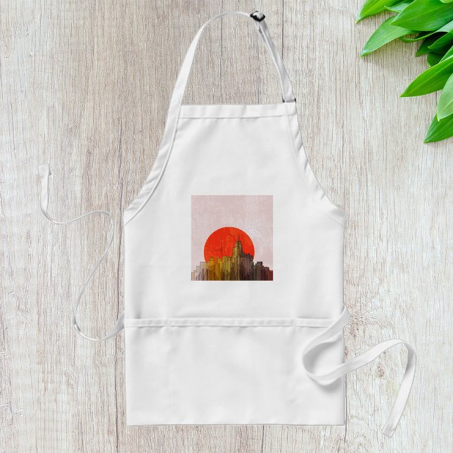 Urban Skyline with Red Sun Grunge Cityscape  Adult Apron (Creator Uploaded)