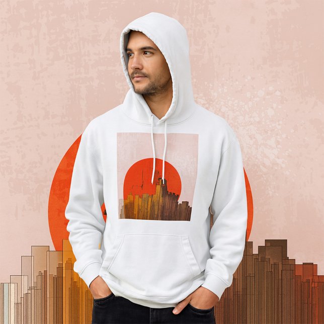 Urban Skyline with Red Sun Grunge Cityscape  Hoodie (Creator Uploaded)