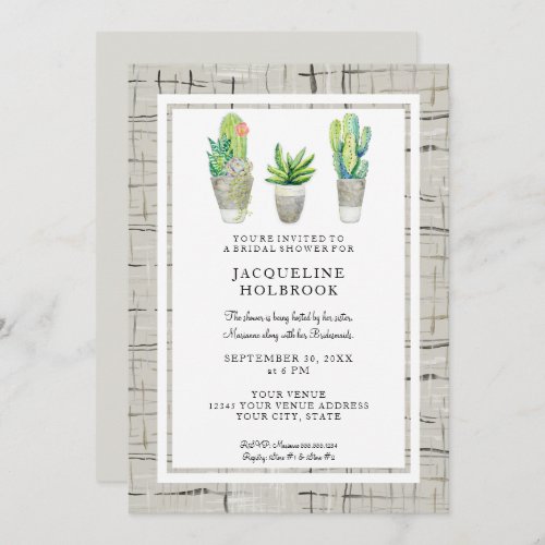 Urban Spanish Hacienda Watercolor Cactus Succulent Invitation