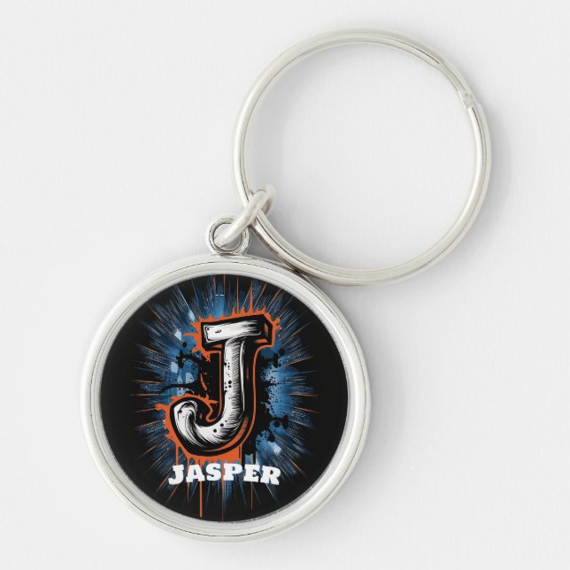 Urban Spray Paint Monogram "J" Customizable Keychain (Front)
