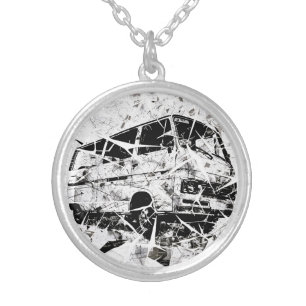 Urban Street Art Abstract Shattered Vintage Van Silver Plated Necklace