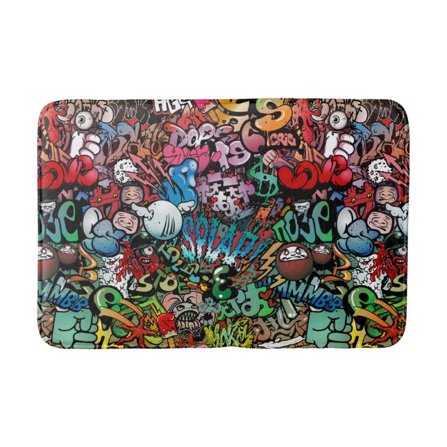 Urban street art Graffiti characters pattern Bathroom Mat (Front)