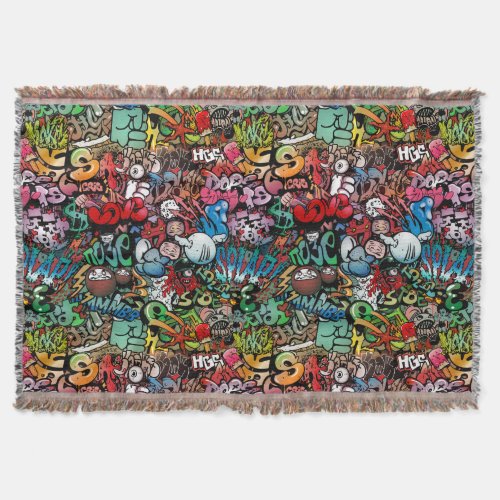 Urban street art Graffiti characters pattern Throw Blanket