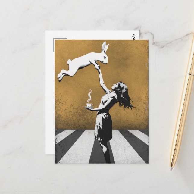 urban street art graffiti Tea With the Bunny  Postcard (Front/Back In Situ)