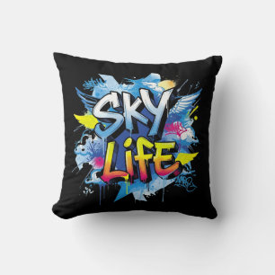 Urban Street Art Skydiving Graffiti SKY LIFE Throw Pillow