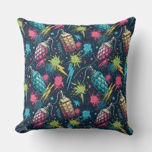 Urban Street Graffiti Neon Spray Paint Art Design Throw Pillow