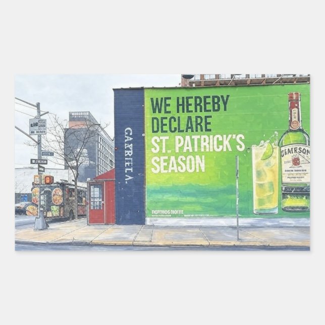 Urban Street Scene with St. Patrick’s Season Mural Rectangular Sticker (Front)