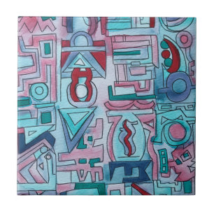 Urban Street Two-Abstract Geometric Watercolor Art Ceramic Tile