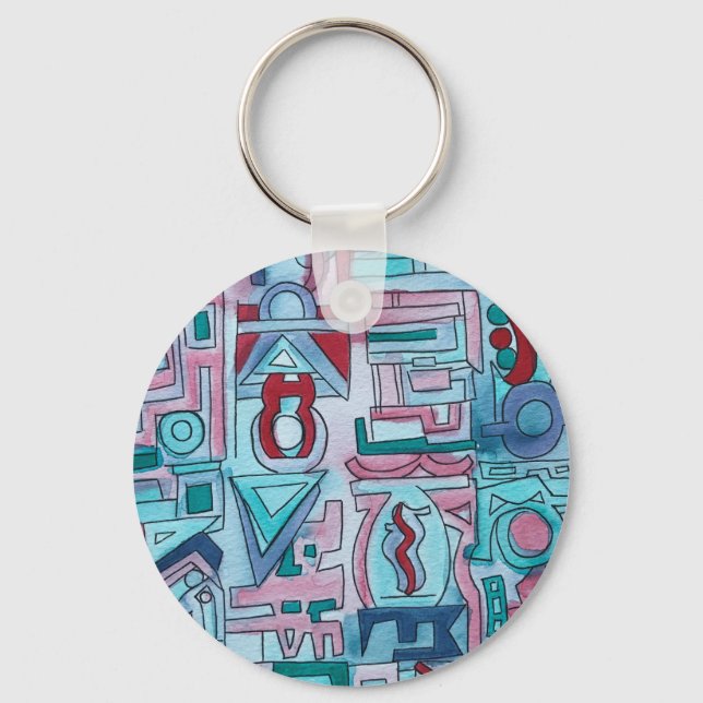 Urban Street Two-Funky Abstract Geometric Art Keychain (Front)