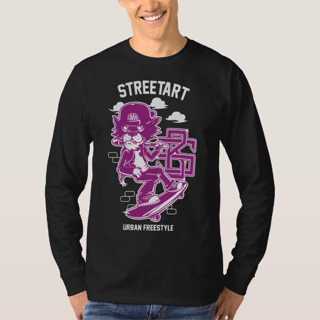 Urban Streetart - Cat on Ski Board T-Shirt (Front)