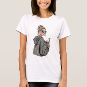 Urban Streetwear Girl in Oversized Hoodie and Chai T-Shirt