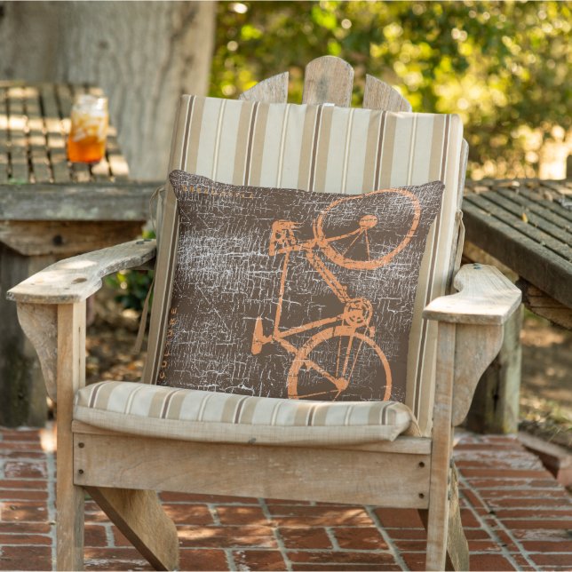 urban-style Bicycle / Bike on distressed brown Throw Pillow (Chair)