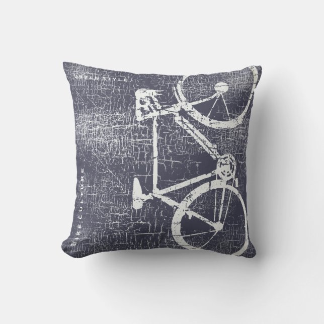 urban-style Bike / Bicycle on distressed blue Throw Pillow (Front)