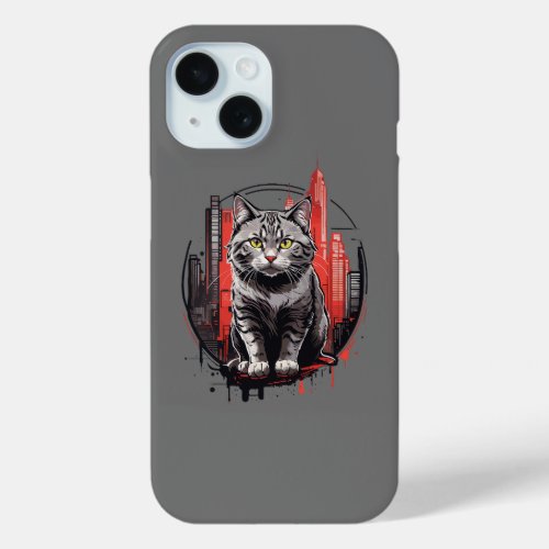 Urban Style Gray Cat Logo iPhone 15 Case