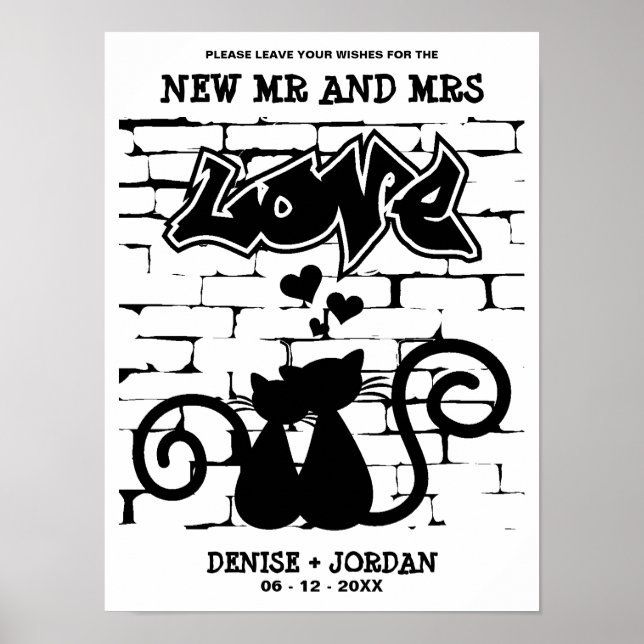 Urban style Kittens in love on Graffiti Wedding Poster (Front)