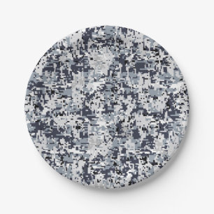 Urban Style Silver Grey Digital Camouflage Paper Plates