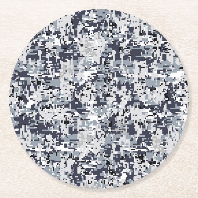 Urban Style Silver Grey Digital Camouflage Round Paper Coaster (Front)