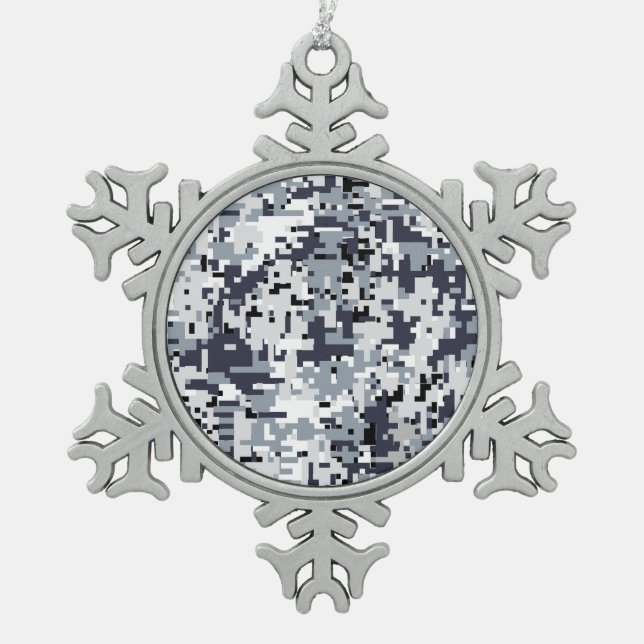 Urban Style Silver Grey Digital Camouflage Snowflake Pewter Christmas Ornament (Front)