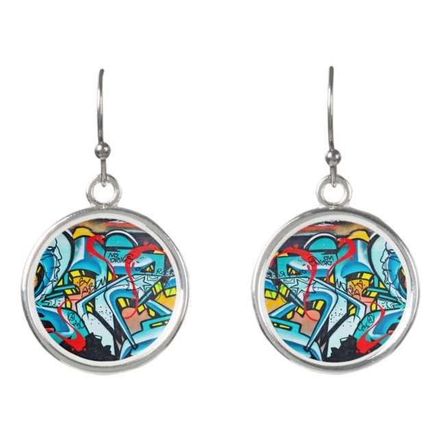Urban subway graffiti art earrings (Front)