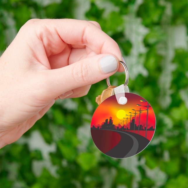 Urban Sunset Highway Skyline Keychain (Creator Uploaded)