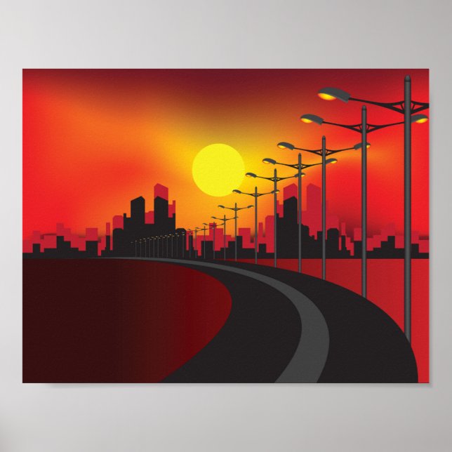 Urban Sunset Highway Skyline Poster (Front)
