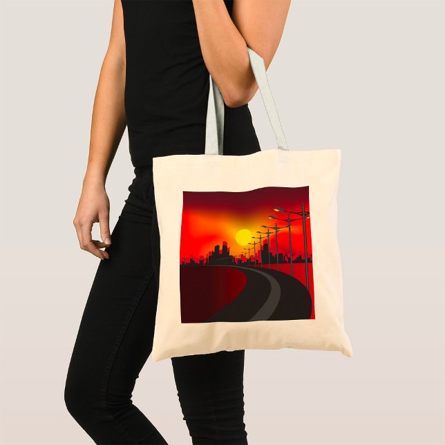 Urban Sunset Highway Skyline Tote Bag (Creator Uploaded)