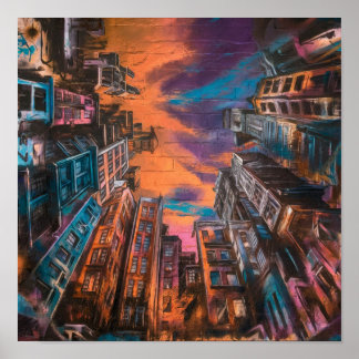 Urban Sunset Skies – Abstract City Street Art Post Poster