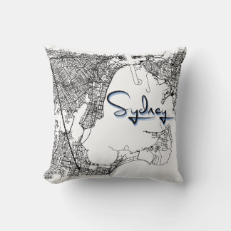 Urban Sydney Street Map – Black & White Accent Cus Throw Pillow