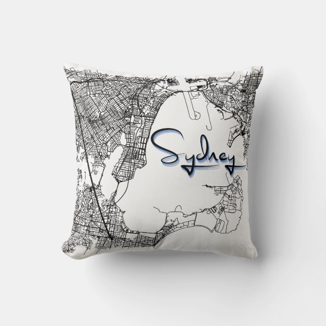 Urban Sydney Street Map – Black & White Accent Cus Throw Pillow (Front)