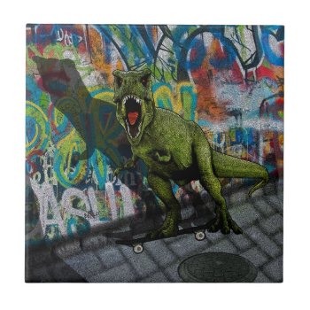 Urban T-rex Ceramic Tile by Moma_Art_Shop at Zazzle
