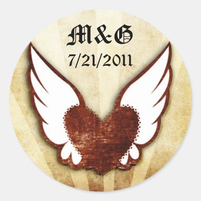 Urban Tattoo Winged Heart Wedding Date Seals (Front)