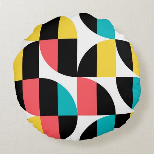 Urban trendy colorful modern graphic pattern round pillow