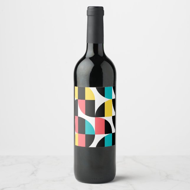 Urban, trendy, colorful, modern graphic pattern wine label (Front)