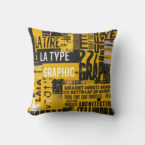 Urban Typography Collage _ Yellow Throw Pillow