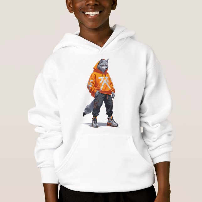 Urban Wolf Vibes - Futuristic Streetwear Design Hoodie (Front)