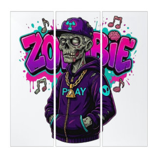 Urban Zombie Streetwear Graphic - Hip Hop Skeleton Triptych