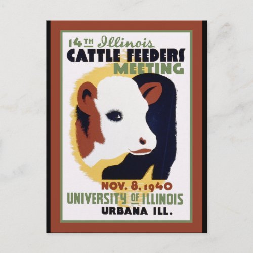 Urbana Illnois Cattle Feeding Poster Postcard