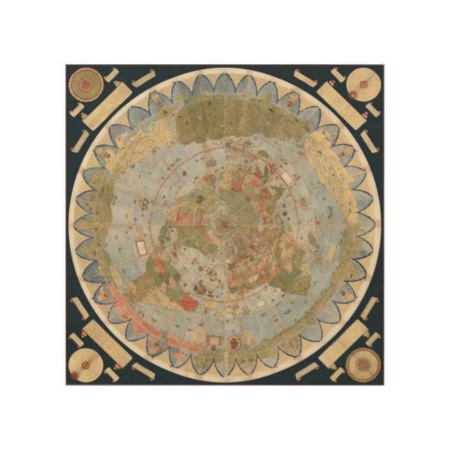 URBANO MONTE'S 1587 Earth Map On Wood Canvas (Front)