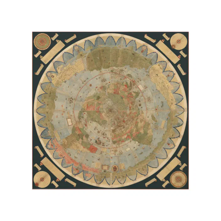 1587 Flat Earth Map Urbano Monte's 1587 Earth Map On Wood Canvas | Zazzle.com