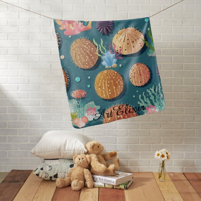 Urchin Coral Print Baby Blanket (In Situ)