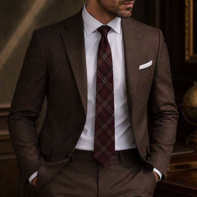 urgundy Windowpane Plaid Neck Tie (Creator Uploaded)