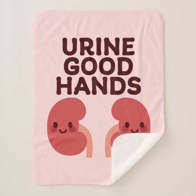 Urine Good Hands – Cute Smiling Kidney Design Sherpa Blanket (Front)