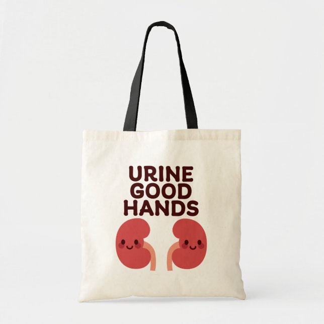 Urine Good Hands – Cute Smiling Kidney Design Tote Bag (Front)